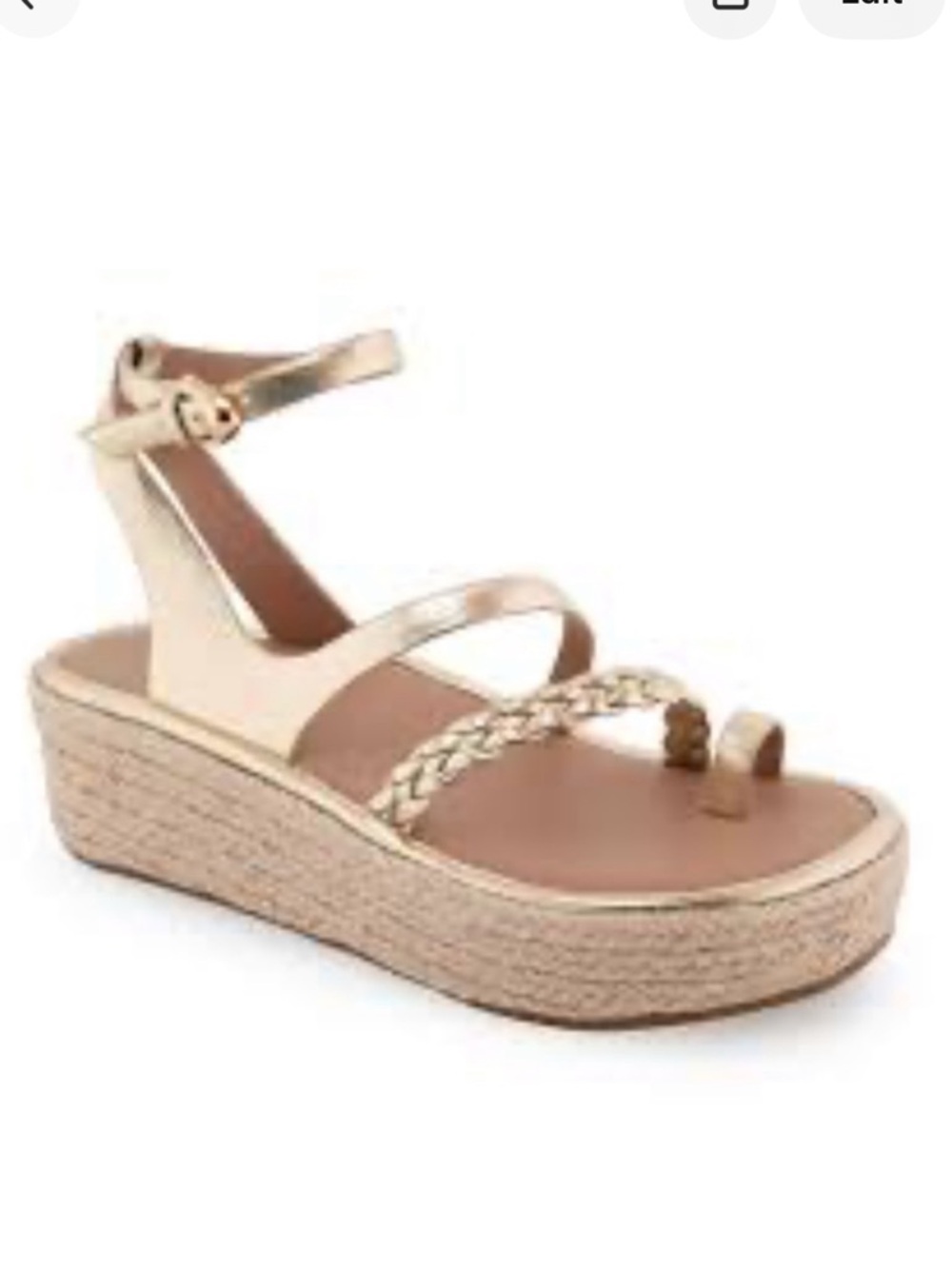 AEROSOLES Women’s Dolly Gold Faux Leather Braid Espadrille Ankle Platform Shoes